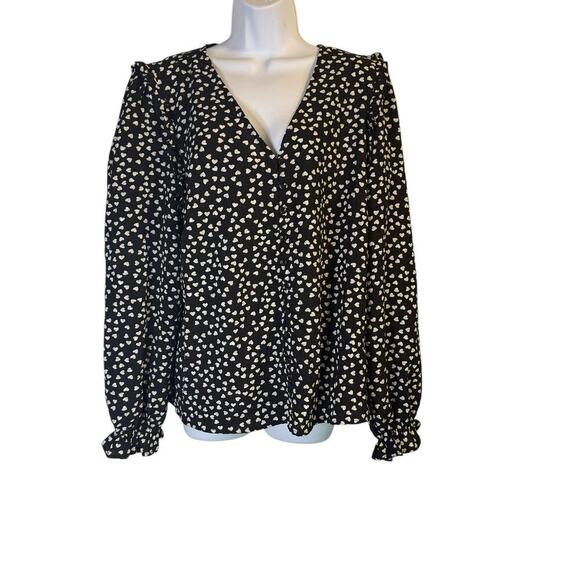 Vero Moda Curve VMCKARIN Vera LS Shirt Black White Heart Print Blouse Size 14NWT - Picture 2 of 10